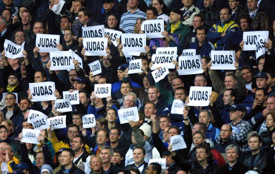 Tottenham supporters shout abuse at former Spurs player Sol Campbell and teammates warming up for a Premier League match at White Hart Lane in London, November 2001 Tottenham supporters shout abuse at former Spurs player Sol Campbell and teammates warming up for a Premier League match at White Hart Lane in London, November 2001
