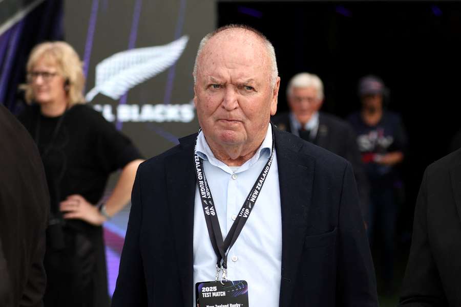 Graham Henry photographed at a 2025 Bledisloe Cup match in Auckland.