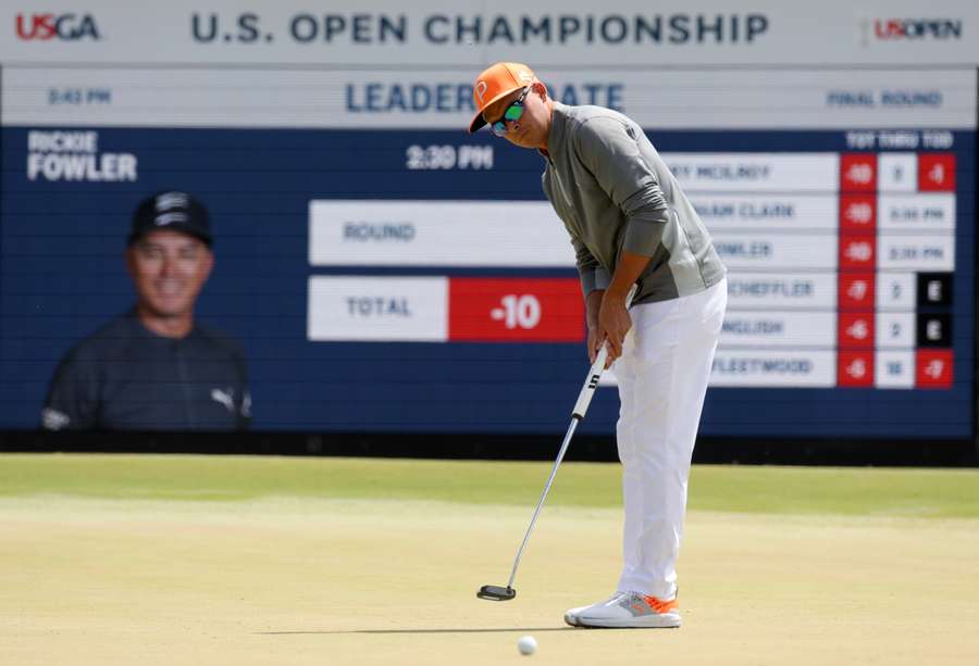 Rickie Fowler of the United States putts