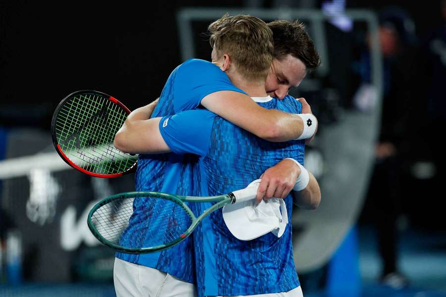 Harri Heliovaara and Henry Patten embrace after their victory Harri Heliovaara and Henry Patten embrace after their victory