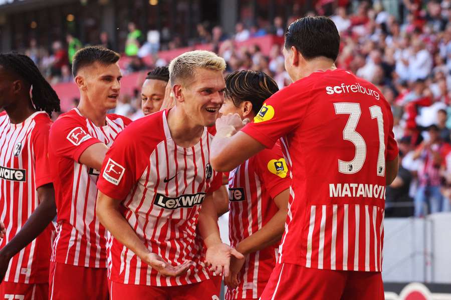 Freiburg's Igor Matanovic, right, scored two in the win Freiburg's Igor Matanovic, right, scored two in the win
