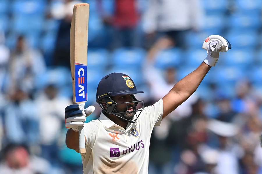 India's captain Rohit Sharma plays a shot during the second day of the first Test