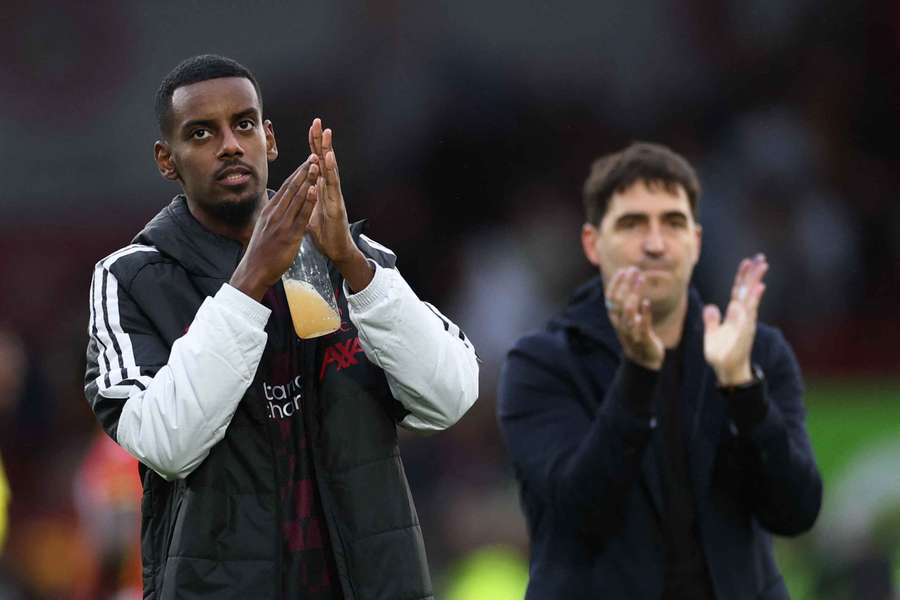 Isak (L) applauds Liverpool fans after scoring against Brentford Isak (L) applauds Liverpool fans after scoring against Brentford