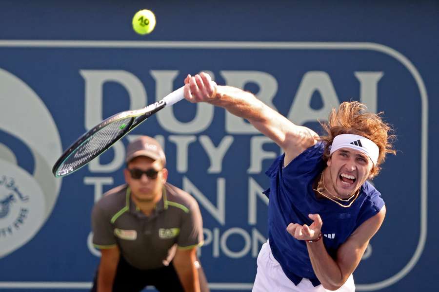 Germany's Alexander Zverev hits a return against Italy's Lorenzo Sonego