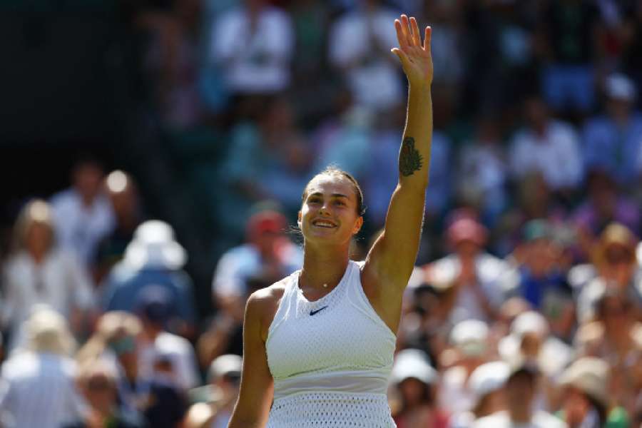 Aryna Sabalenka celebrates her win over Varvara Gracheva