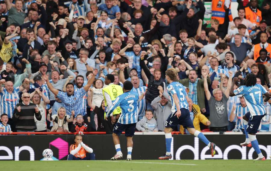 Coventry City's Jay Dasilva celebrates scoring their first goal Coventry City's Jay Dasilva celebrates scoring their first goal