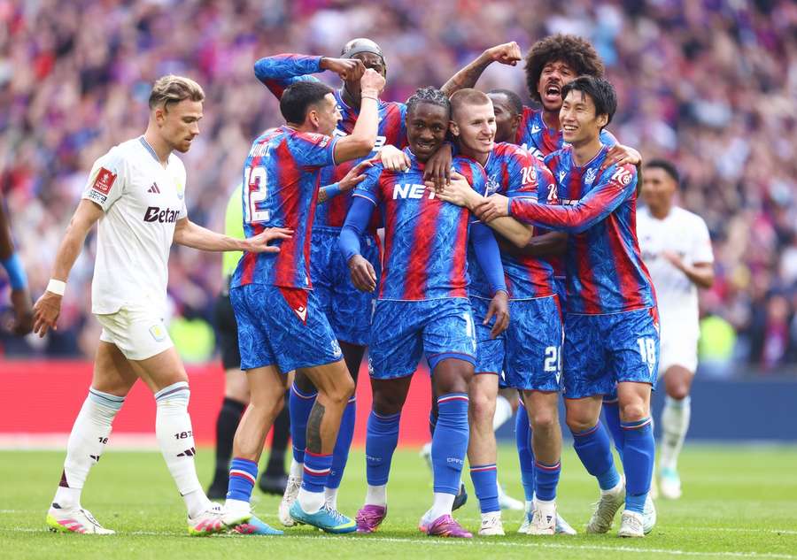 Ebereche Eze Crystal Palace celebrates the first goal of the Fa Cup semifinal against Aston Villas at Wembley Stadium Ebereche Eze Crystal Palace celebrates the first goal of the Fa Cup semifinal against Aston Villas at Wembley Stadium