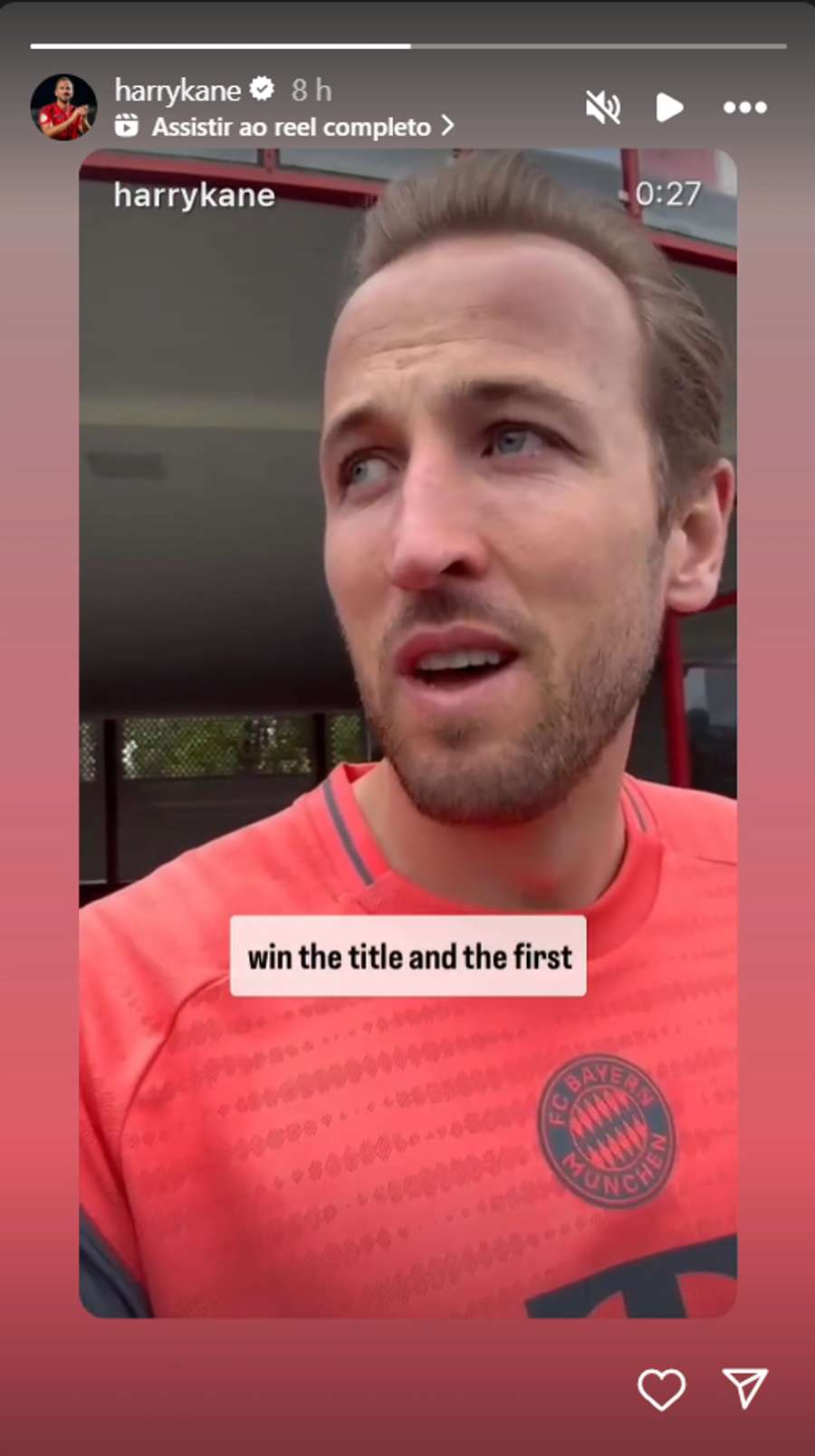 Kane em mensagem aos torcedores no Instagram