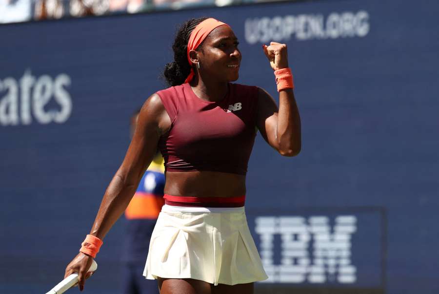 Gauff celebrates her third-round victory over Frech Gauff celebrates her third-round victory over Frech