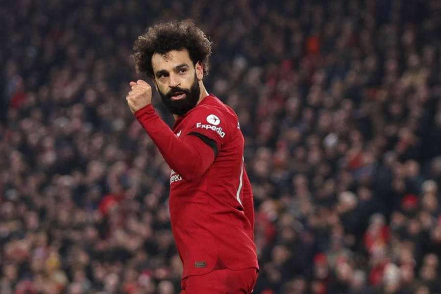 Mo Salah celebrates scoring Liverpool's opening goal