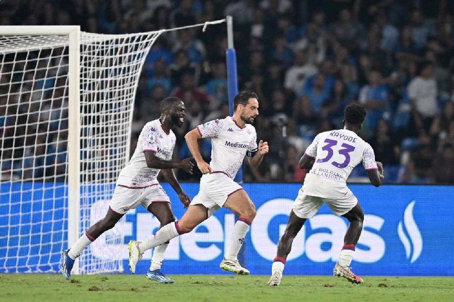 Fiorentina celebrate scoring against Napoli