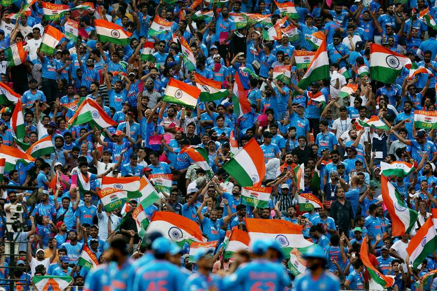 India fans at the Narendra Modi Stadium in Ahmedabad during the match with Pakistan