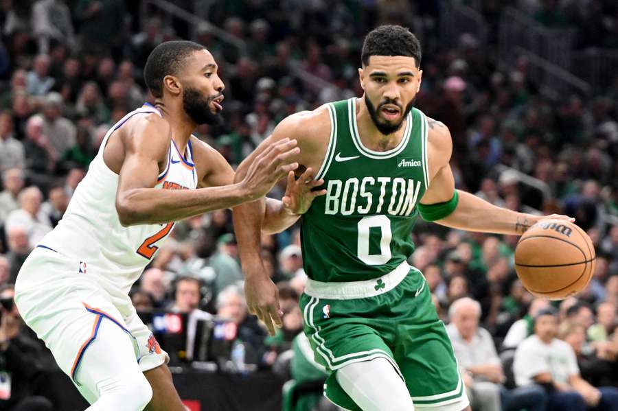 Jayson Tatum (right) was in fine form against the Knicks