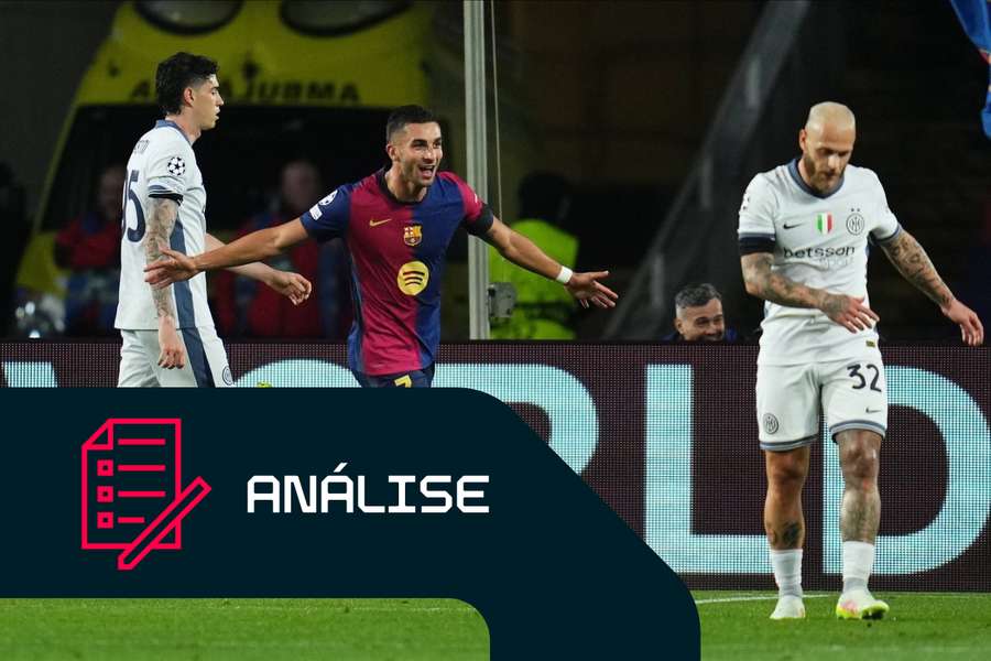 Ferran Torres, do Barcelona, festeja o golo marcado contra o Inter de Milão