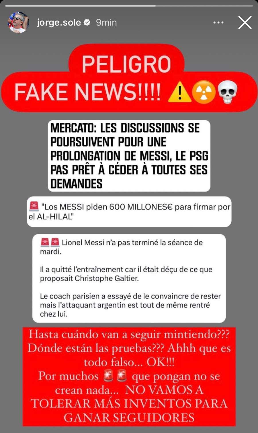 A publicação do pai de Messi A publicação do pai de Messi