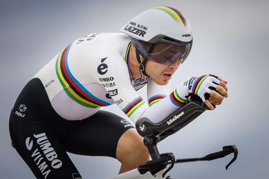 Tobias Foss in actie op de tijdrit van de Ronde van Romandië