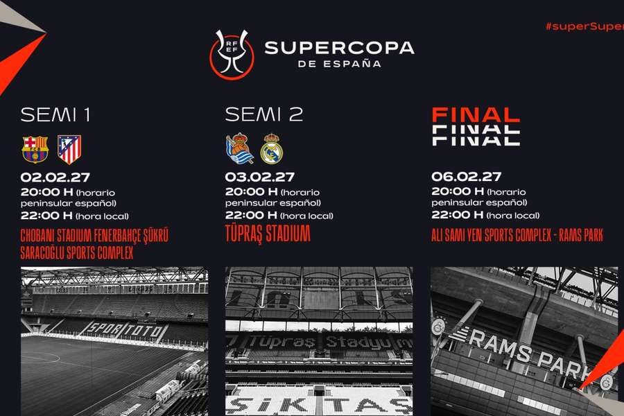 Horarios de la Supercopa de España en Estambul Horarios de la Supercopa de España en Estambul