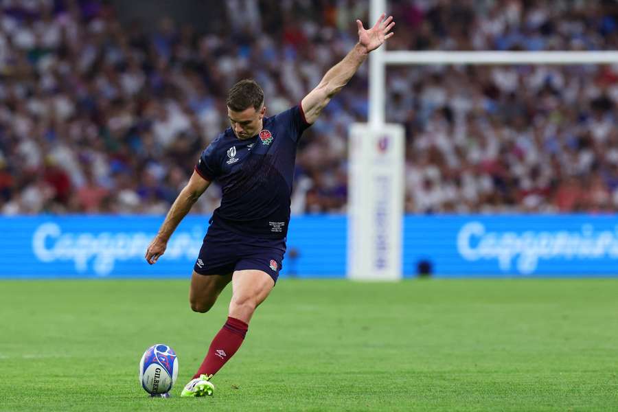 England fly-half George Ford kicks the ball for a penalty