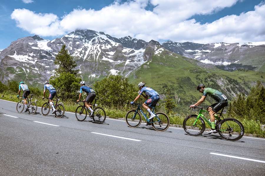 Andre Drege, middle, during the 2024 Tour of Austria