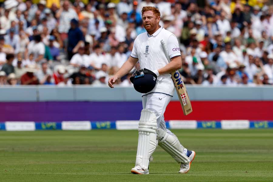 England's Jonny Bairstow walks back to the pavilion after losing his wicket for 10 runs