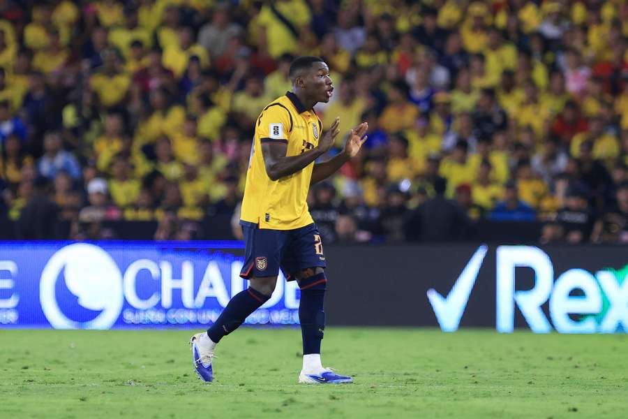 Moises Caicedo reacts after being sent off against Argentina