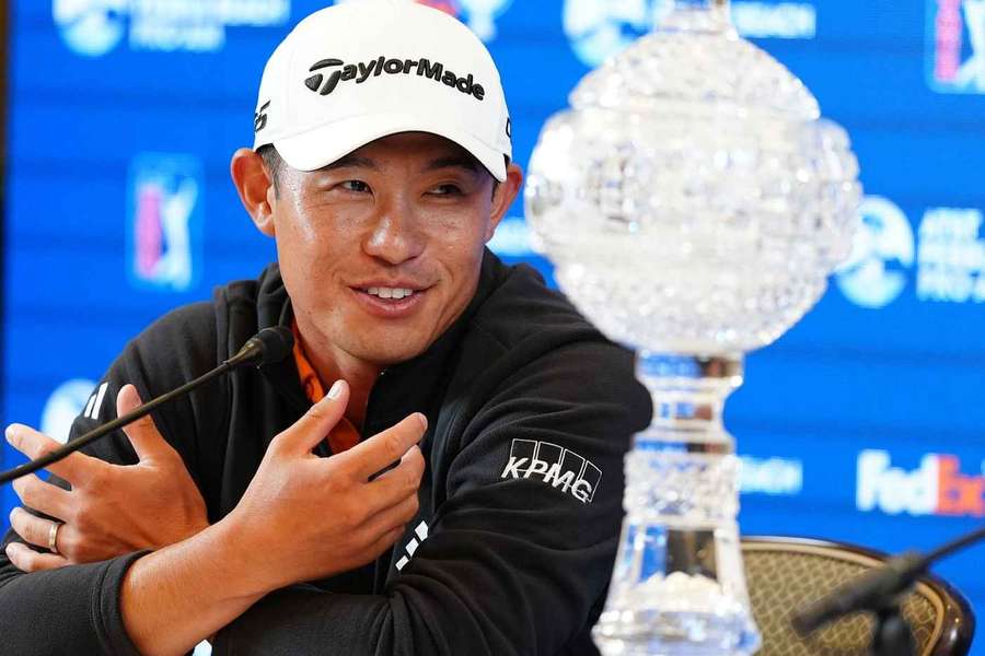 Morikawa speaks to the media after his win