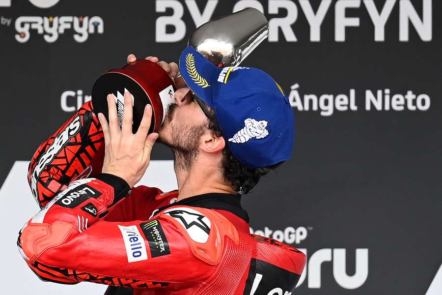 Bagnaia celebrates his dramatic win