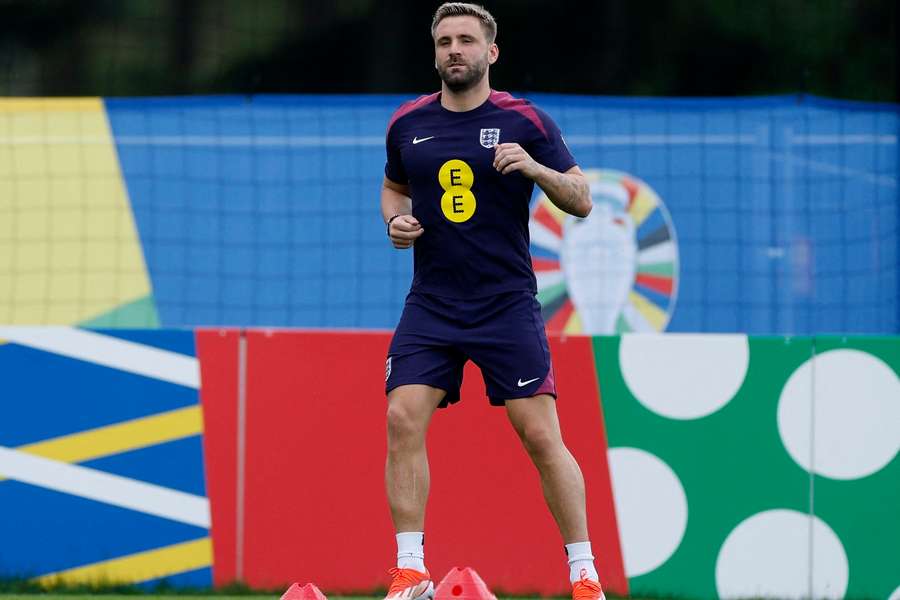 Luke Shaw in training with England