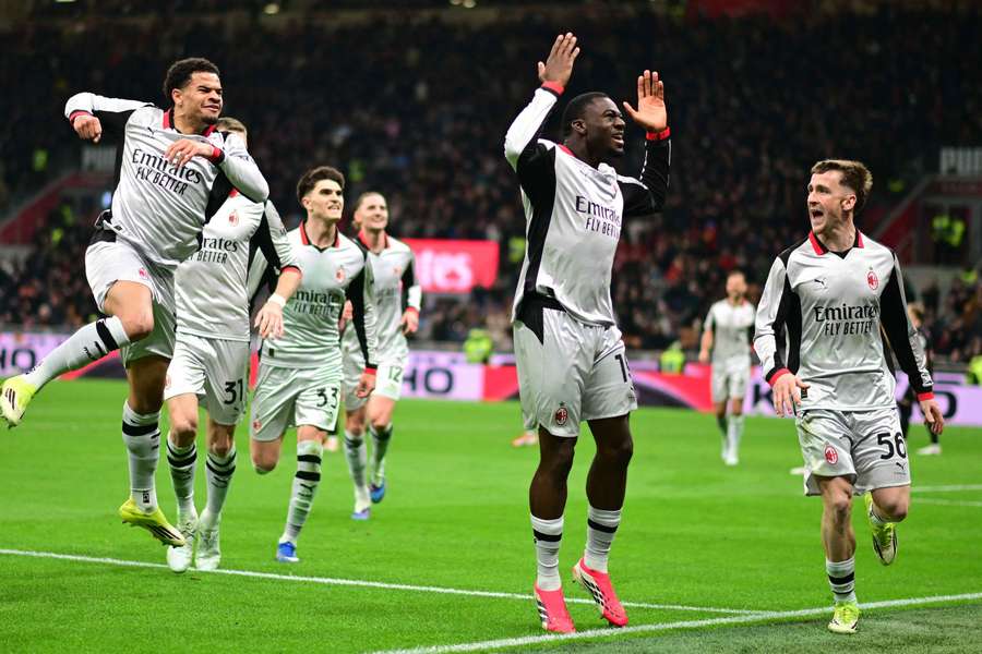 Youssouf Fofana celebrates his decisive third goal for AC Milan
