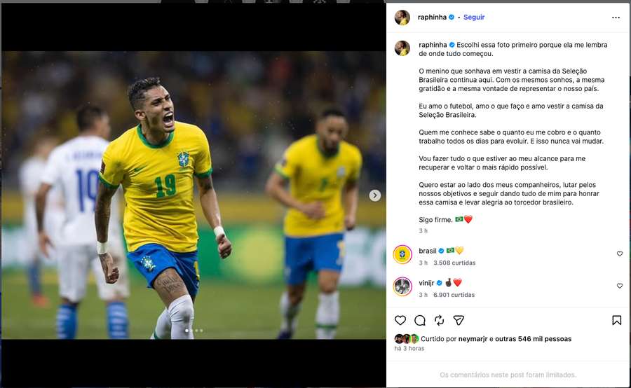Raphinha publicó un texto en su perfil de Instagram Raphinha publicó un texto en su perfil de Instagram