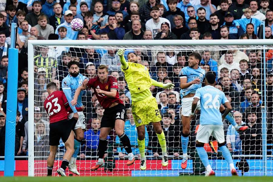 Gianluigi Donnarumma in action during the Manchester derby