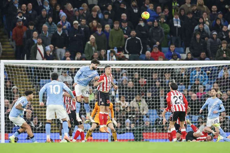 An action shot from the Man City vs Sunderland game at Etihad Stadium in December 2025