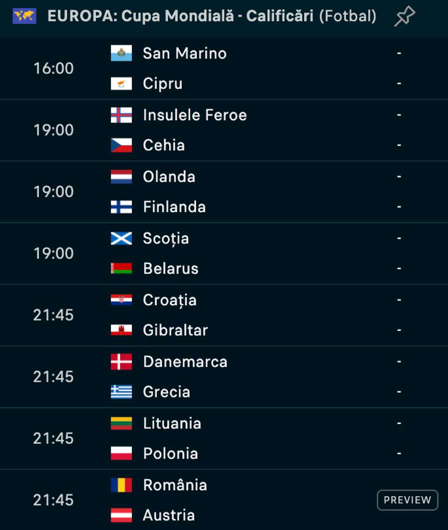 Program preliminarii CM
