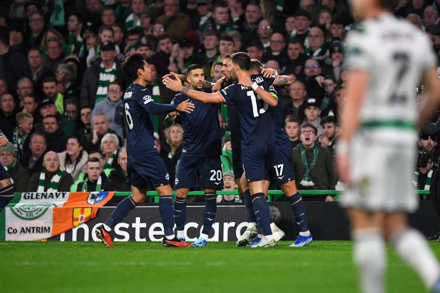 Lazio celebrate their equalising goal against Celtic