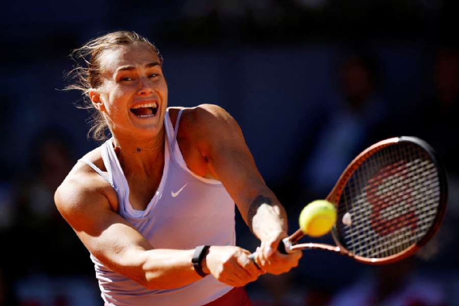 Aryna Sabalenka in action during her semi-final match in Madrid