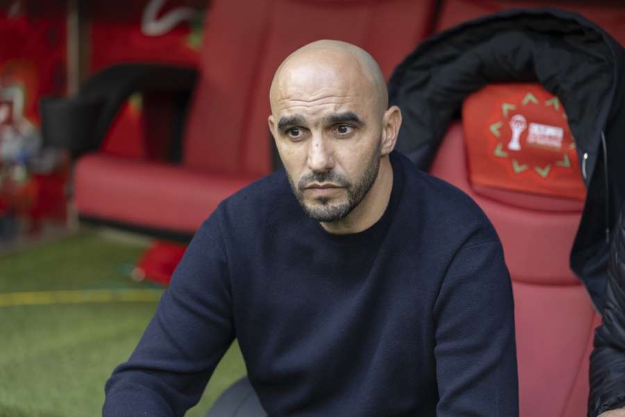 Morocco head coach Walid Regragui watches on