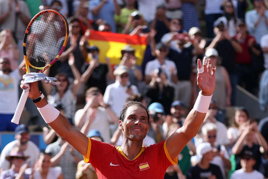 Rafael Nadal salutes the crowd following his win