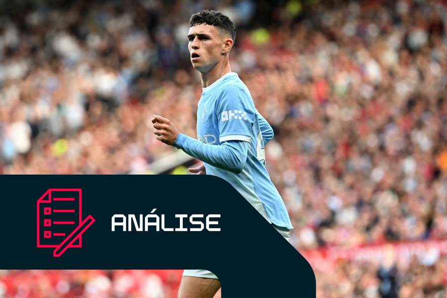 Phil Foden, do Manchester City, durante o jogo frente ao Manchester United Phil Foden, do Manchester City, durante o jogo frente ao Manchester United