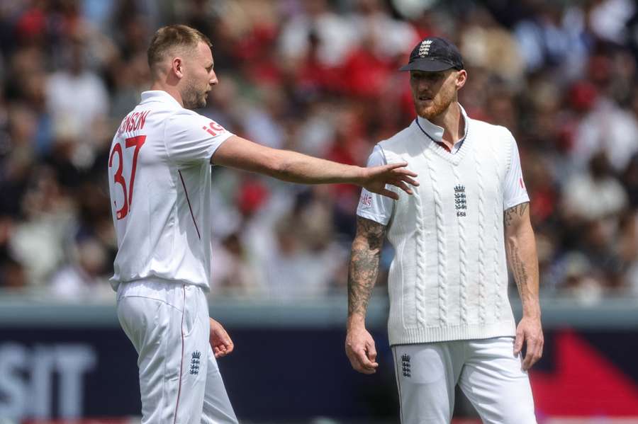 Gus Atkinson and Ben Stokes (r) talk tactics during the first Test against New Zealand at Lord's Gus Atkinson and Ben Stokes (r) talk tactics during the first Test against New Zealand at Lord's