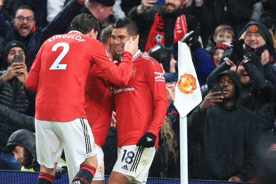 Manchester United célébrant le but de Casemiro face à Bournemouth Manchester United célébrant le but de Casemiro face à Bournemouth