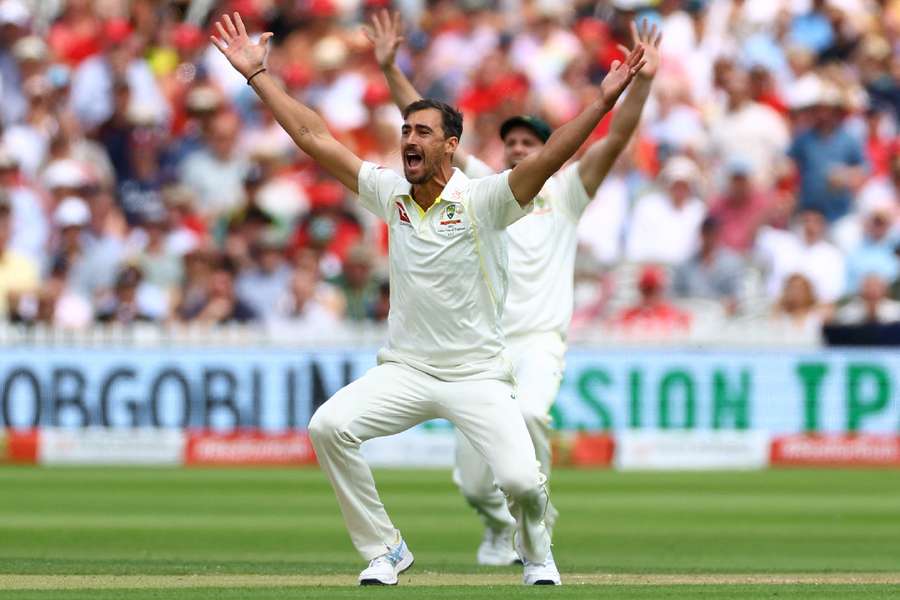 Australia's Mitchell Starc appeals unsuccessfully for the lbw wicket of England's Zak Crawley