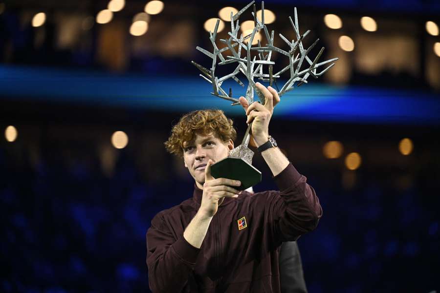Sinner celebrates with his trophy