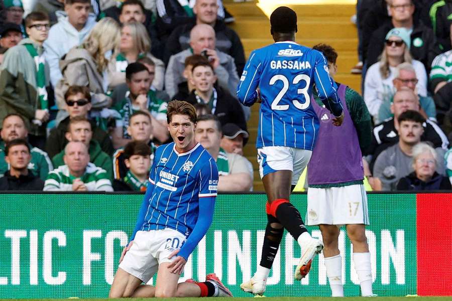 Rangers' Ryan Naderi celebrates scoring their first goal Rangers' Ryan Naderi celebrates scoring their first goal