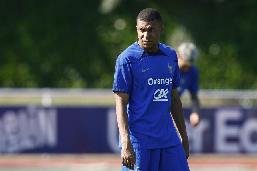 Kylian Mbappe during training with France