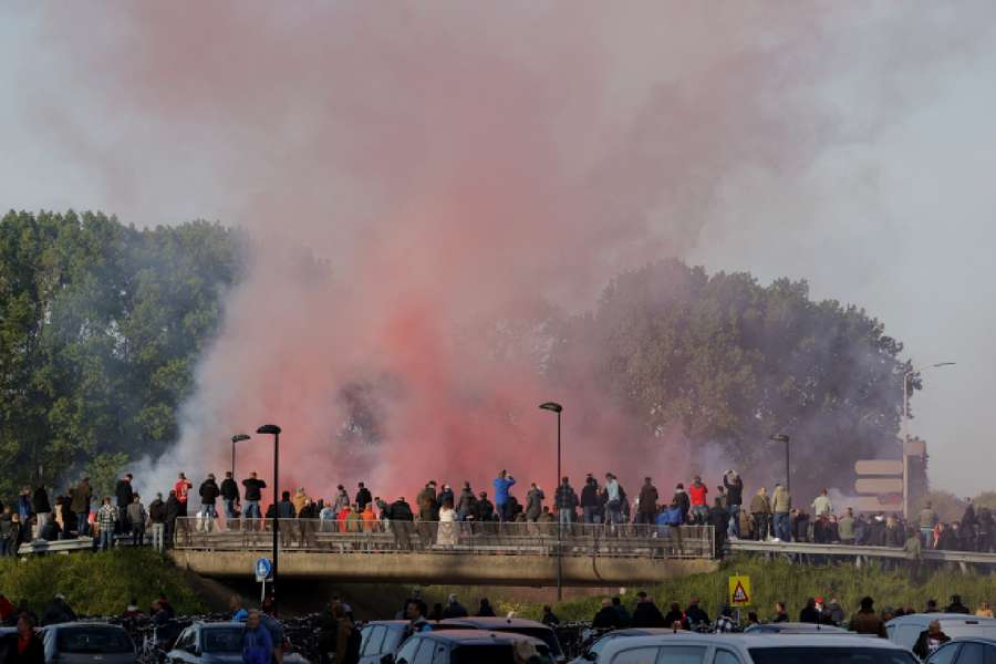 AZ Alkmaar fans with flares before the game