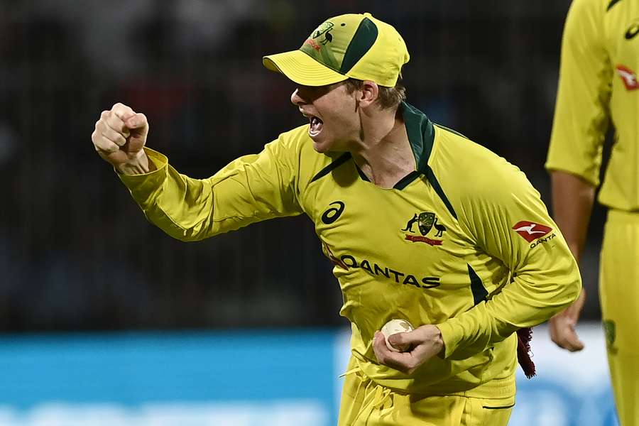 Smith celebrates during Australia's match against India