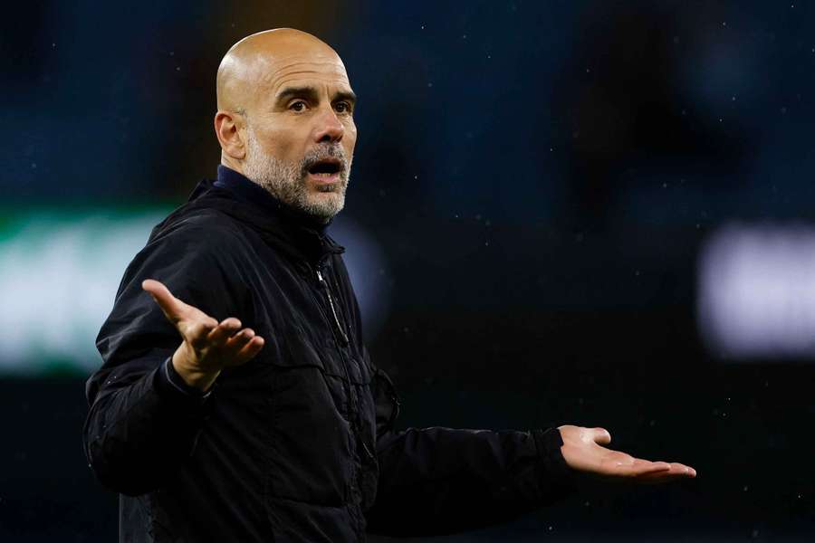 Manchester City manager Pep Guardiola reacts after the match against Crystal Palace