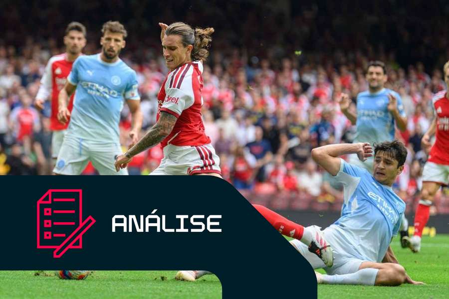 Riccardo Calafiori, do Arsenal, é travado por Abdukhodir Khusanov na Supertaça Riccardo Calafiori, do Arsenal, é travado por Abdukhodir Khusanov na Supertaça