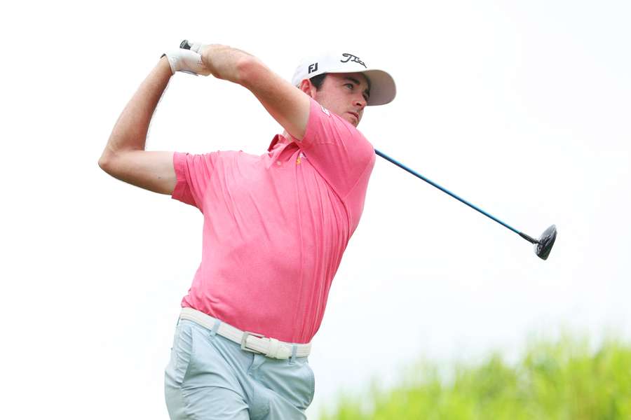 Elvis Smylie tees off during last month's Hainan Classic 2025 at Mission Hills' Blackstone Course.