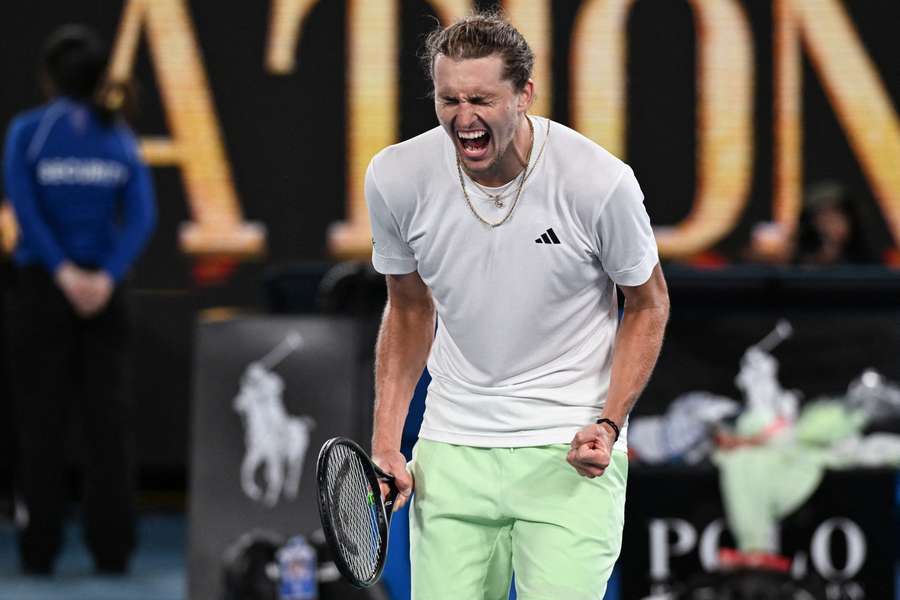 Germany's Alexander Zverev celebrates after victory against Spain's Carlos Alcaraz